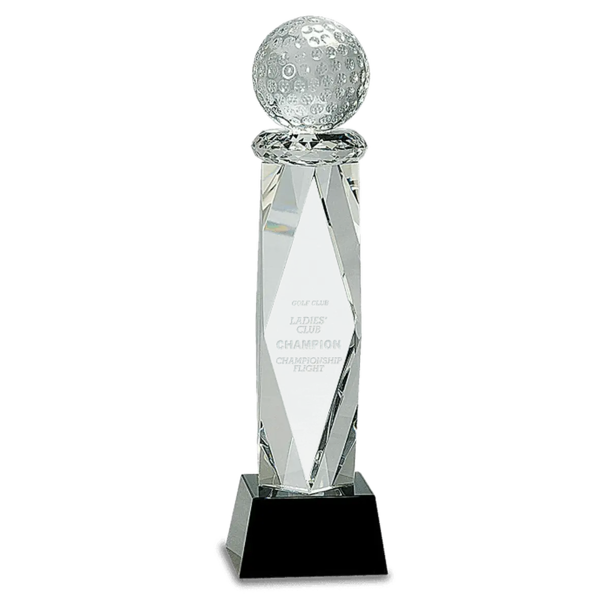 Crystal Golf Awards – Premium Recognition Trophies Crystal Golf Ball on Facet Column / 10 3/4"(H) x 3 /4"(W) / Black