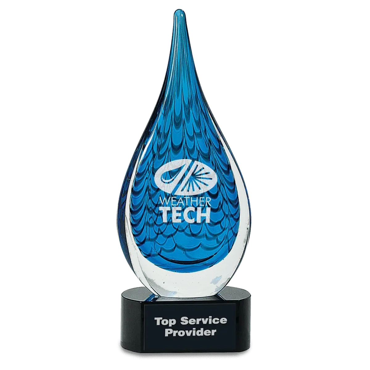 12 1/2" Blue Raindrop Art Glass Award Sculpture Art Glass / Blue and Clear / 5 1/4"(W) x 12 1/2"(H)