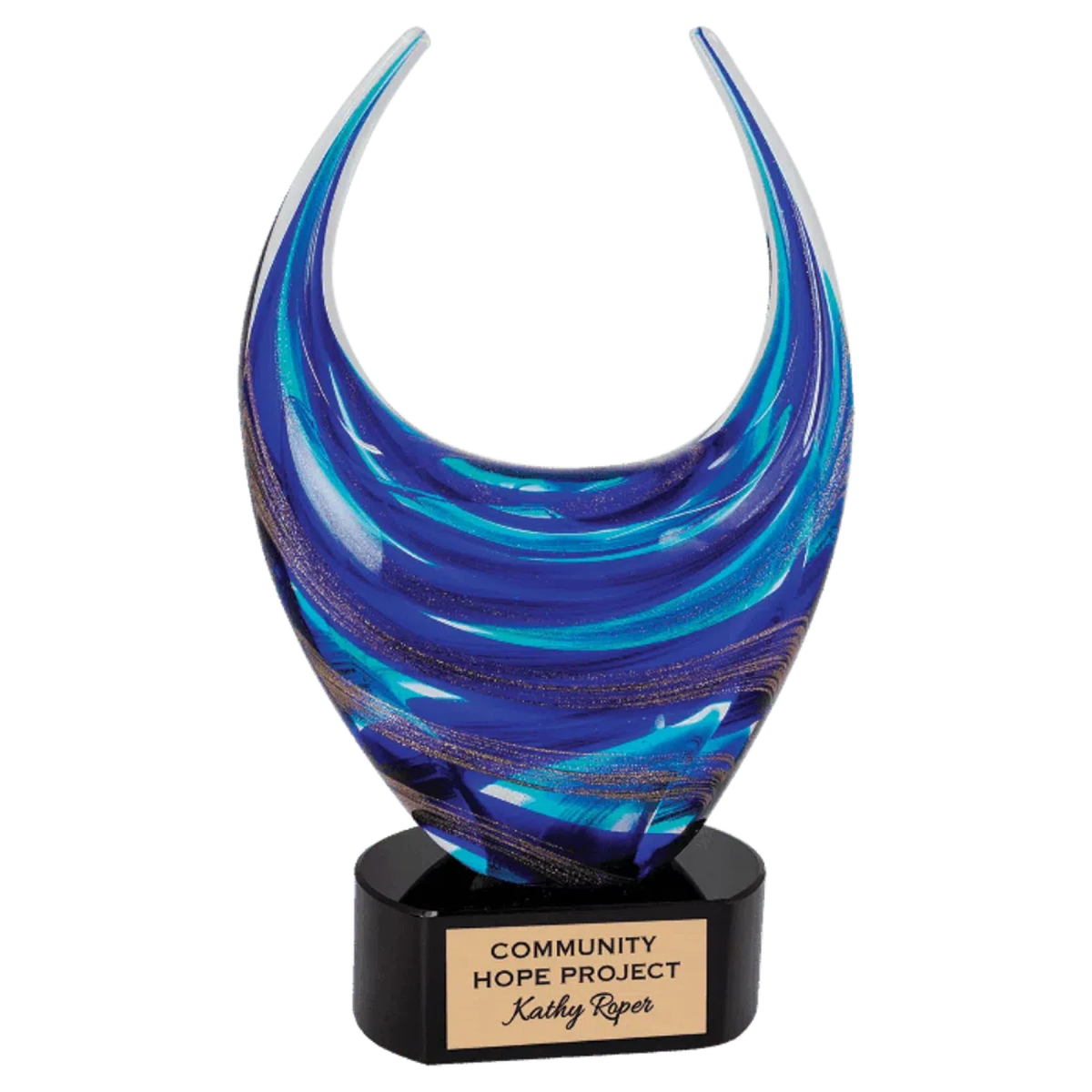 12" Blue and Gold Dual Rising Art Glass Award Sculpture Art Glass / Blue and Gold / 6 3/4" (W) x 12" (H).