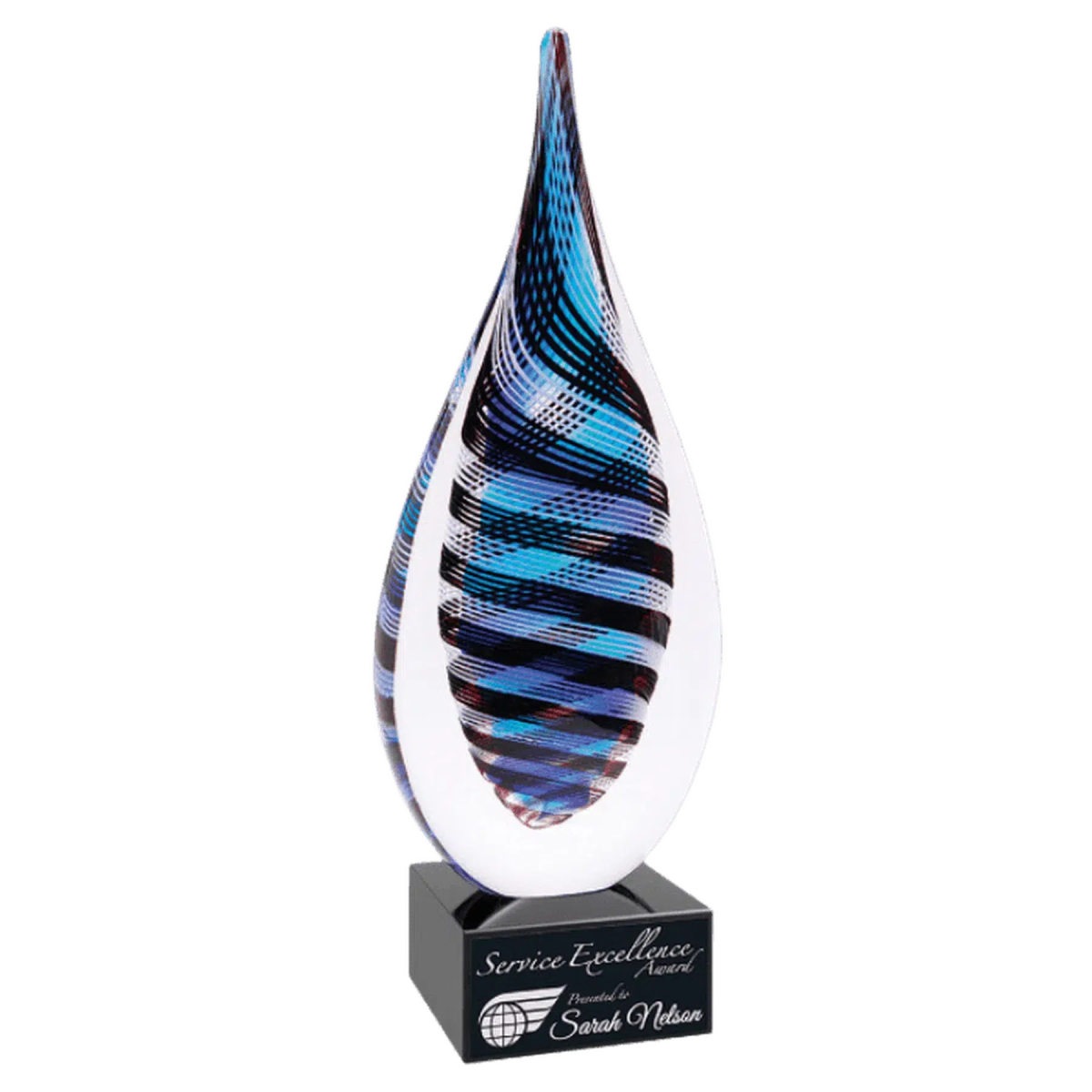 12" Blue & Black Twisted Rain Drop Award Sculpture Art Glass / Black and Blue / 4 3/4" (W) x 12"(H)