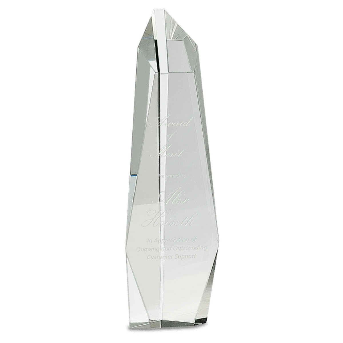 Crystal Facet Slant-Top Tower Award with Custom Engraving 3 3/4"(W) x 12"(H)