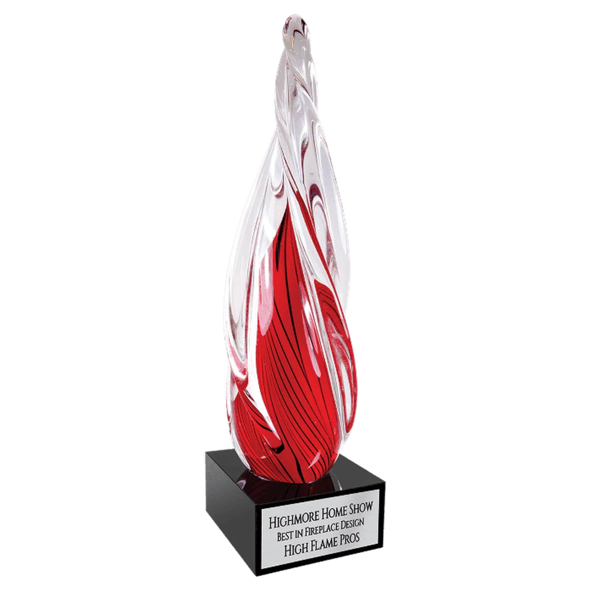 12" Red Twisted Spire Art Glass Award with Black Glass Base Art Glass / Red / 3 1/8"(W) x 12"(H)