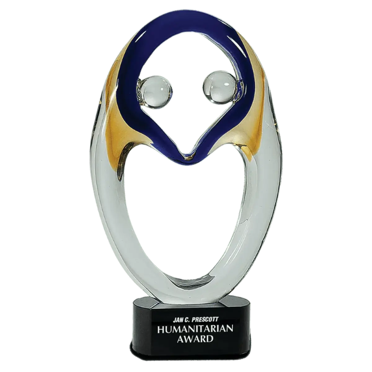 13 3/4" Together Art Glass Award Sculpture Art Glass / Blue and Gold / 7 1/2"(W) x 13 3/4"(H)