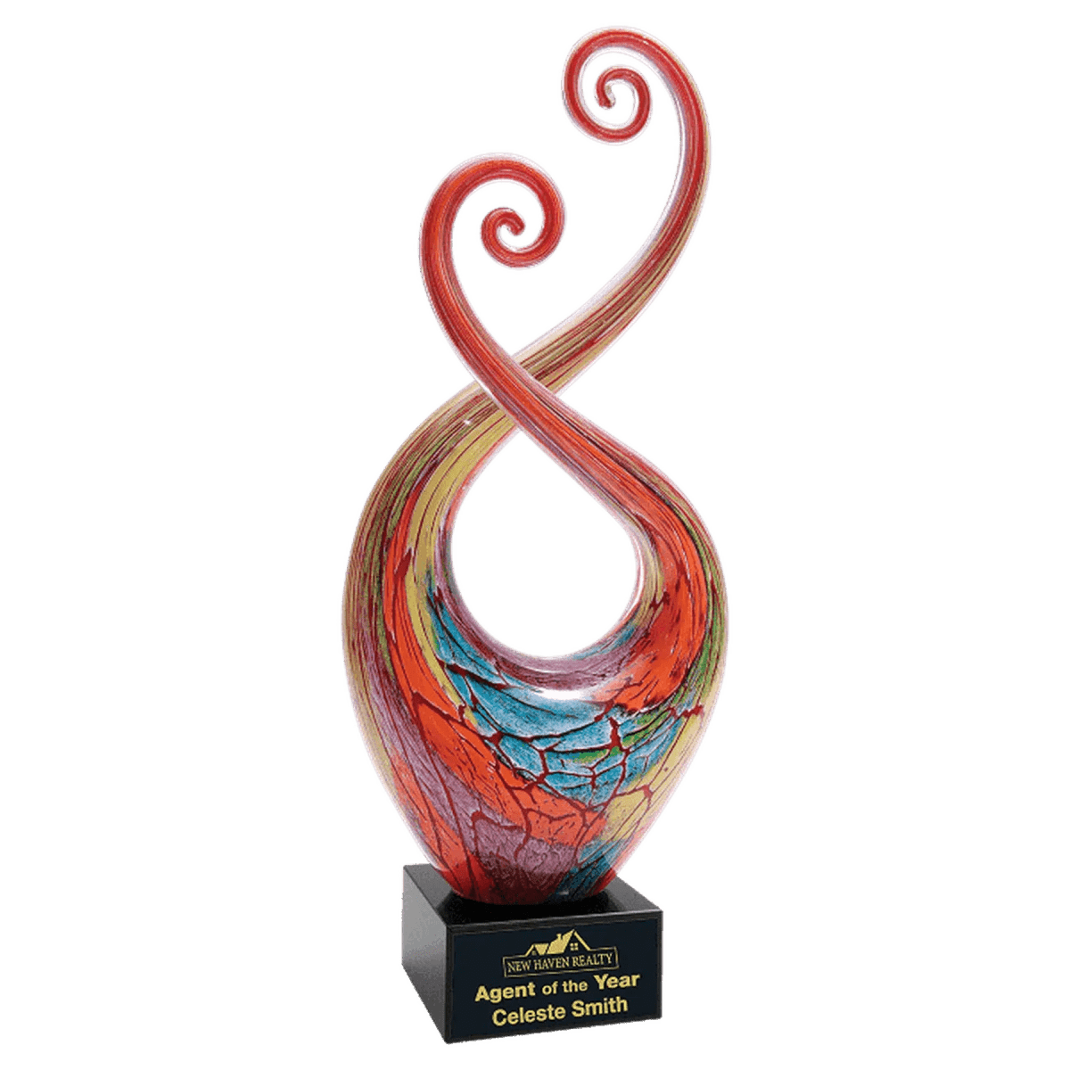 14" Multi-Color Twist Art Glass Award Sculpture Art Glass / Red and Blue / 5 1/2"(W) x 14"(H)