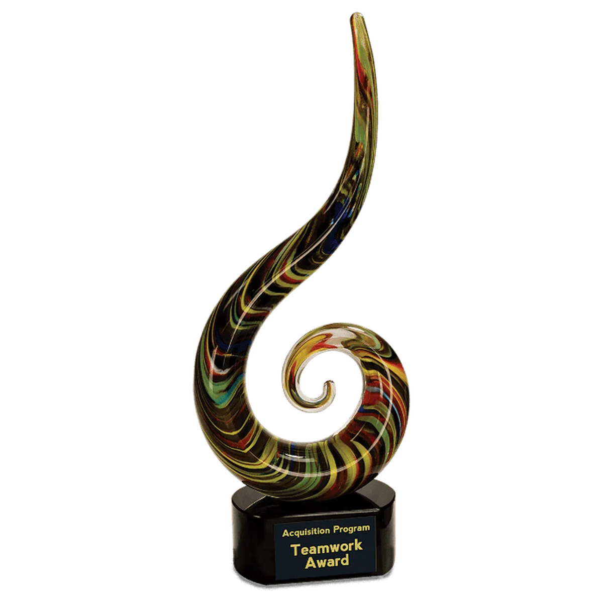 15 1/2" Color Swoop Art Glass Award Scupture Art Glass / Black and Gold / 5 1/2"(W) x 15 1/2"(H)