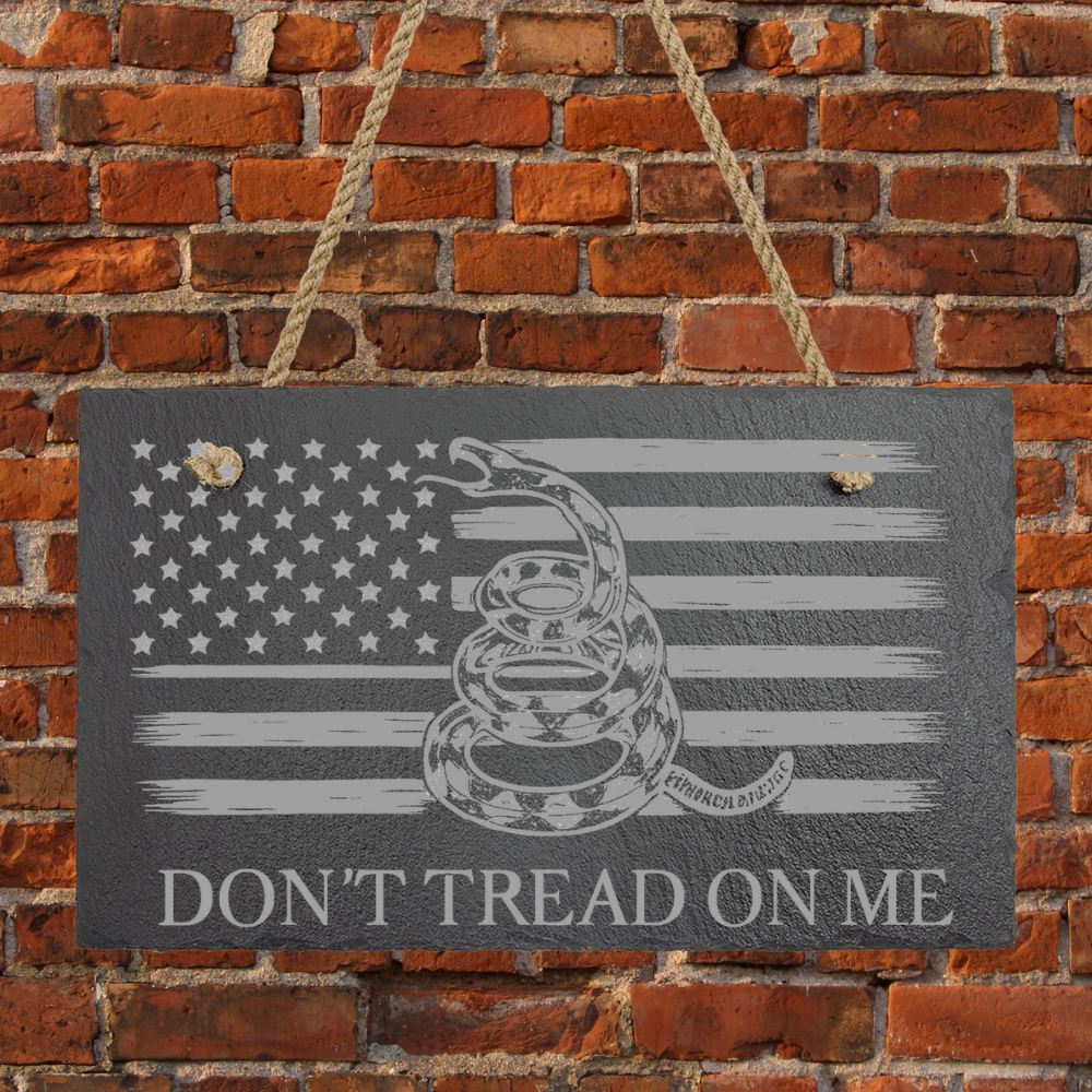 Engraved Bar-Themed Humorous Slate Signs with Hanger String Don't Tread on Me / 10" x 4"