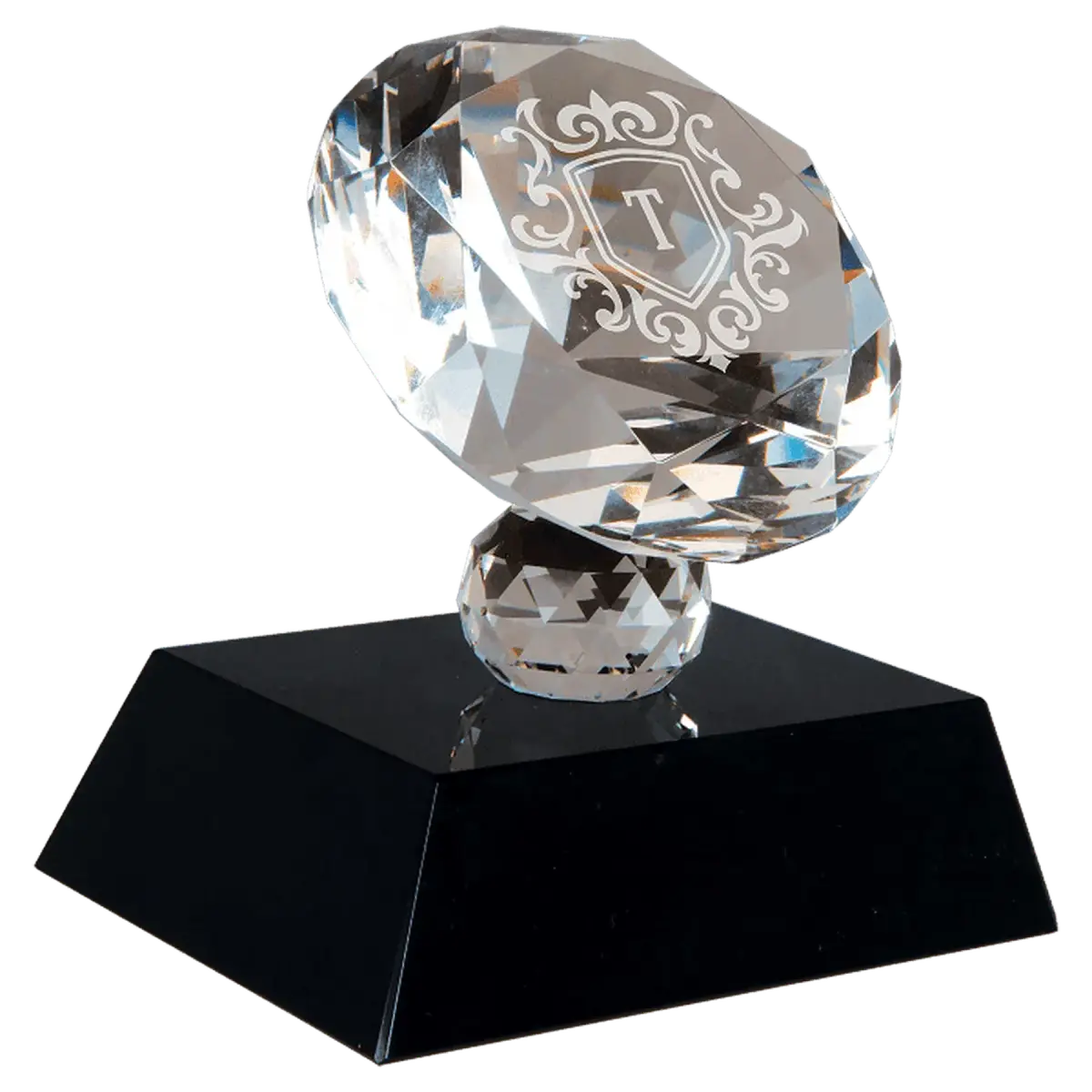 Crystal Diamond Awards & Paperweights with Personalized Engraving Crystal Diamond on Base / 3 3/4"(L) x 3 1/2"(H) / Black Base