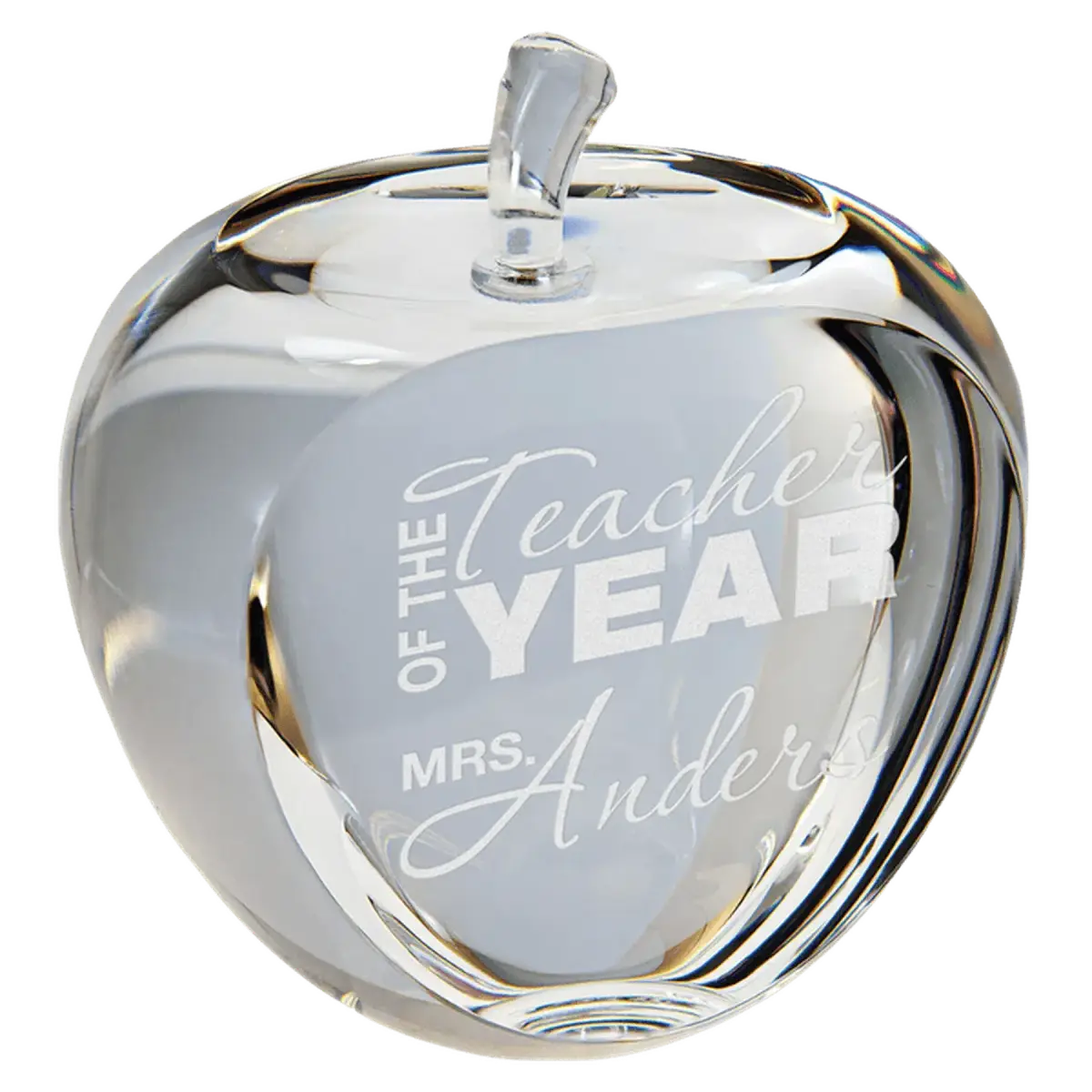 Laser Etched Crystal Apple Awards and Gifts - Custom Engraved Recognition Rounded Crystal Apple with Flat Face / Clear / 2 3/4"(L) x 3 3/4"(H)