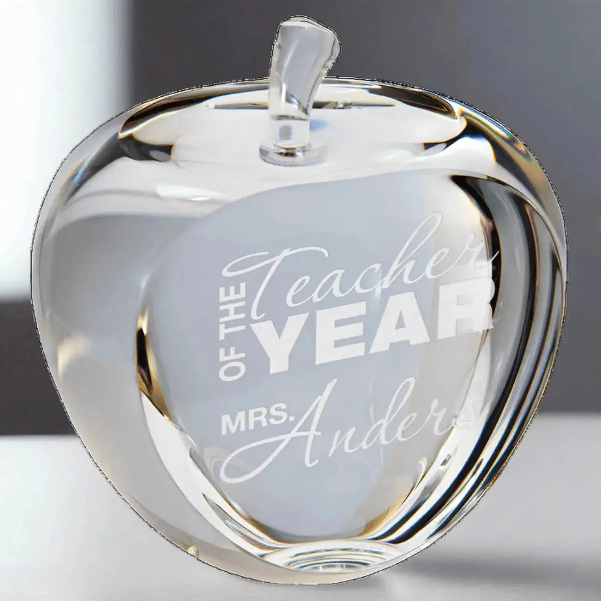 Laser Etched Crystal Apple Awards and Gifts - Custom Engraved Recognition Rounded Crystal Apple with Flat Face / Clear / 2 3/4"(L) x 3 3/4"(H)