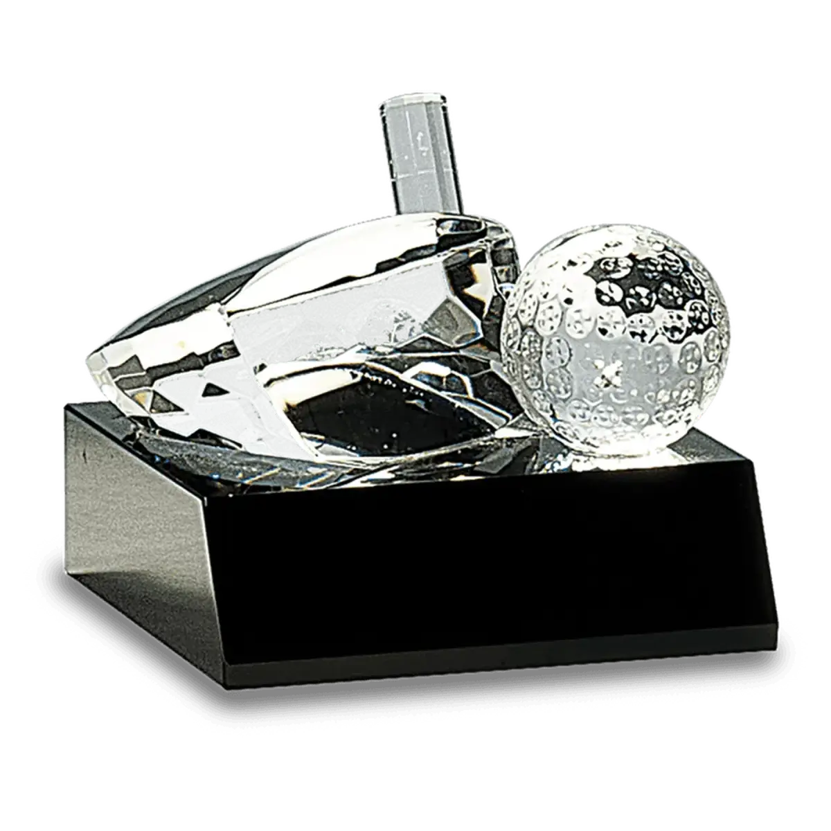 Crystal Golf Awards – Premium Recognition Trophies Crystal Oblong with Inset Golf Ball / 5 1/2"(W) x 6"(H) / Black