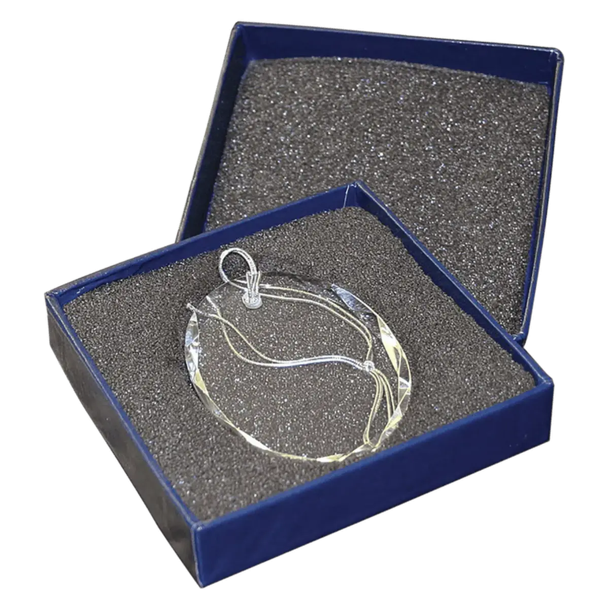 Laser Etched Crystal Ornaments with Ribbon and Gift Box Teardrop / Silver / 3"