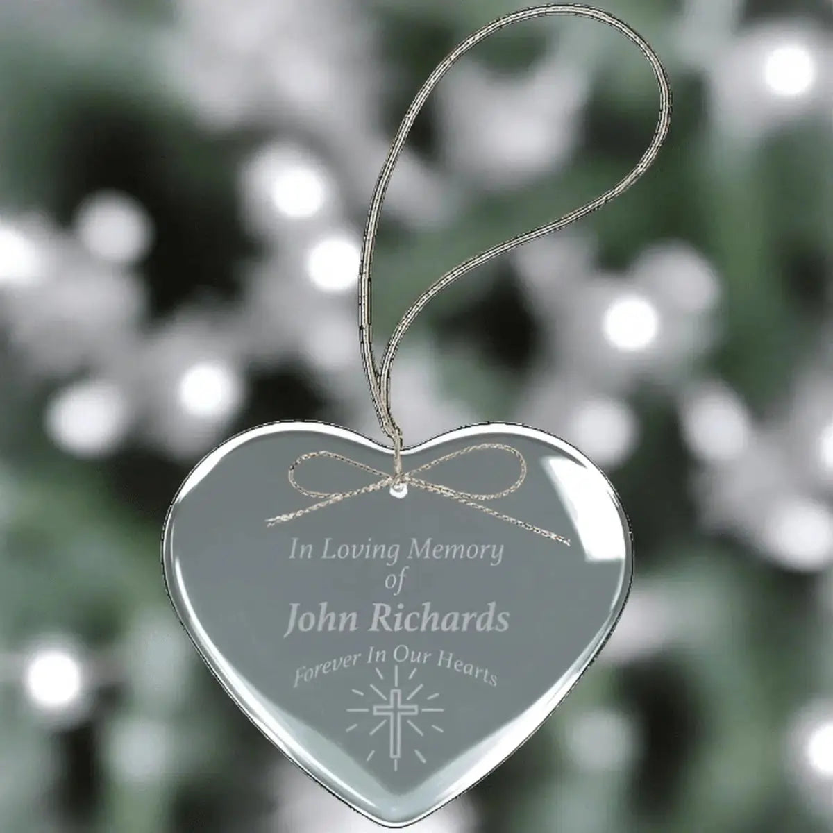Laser Etched Crystal Ornaments with Ribbon and Gift Box Teardrop / Silver / 3"