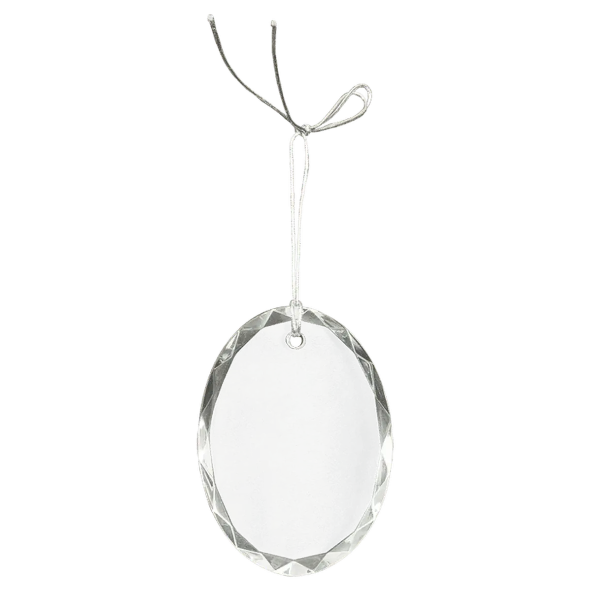 Laser Etched Crystal Ornaments with Ribbon and Gift Box Teardrop / Silver / 3"