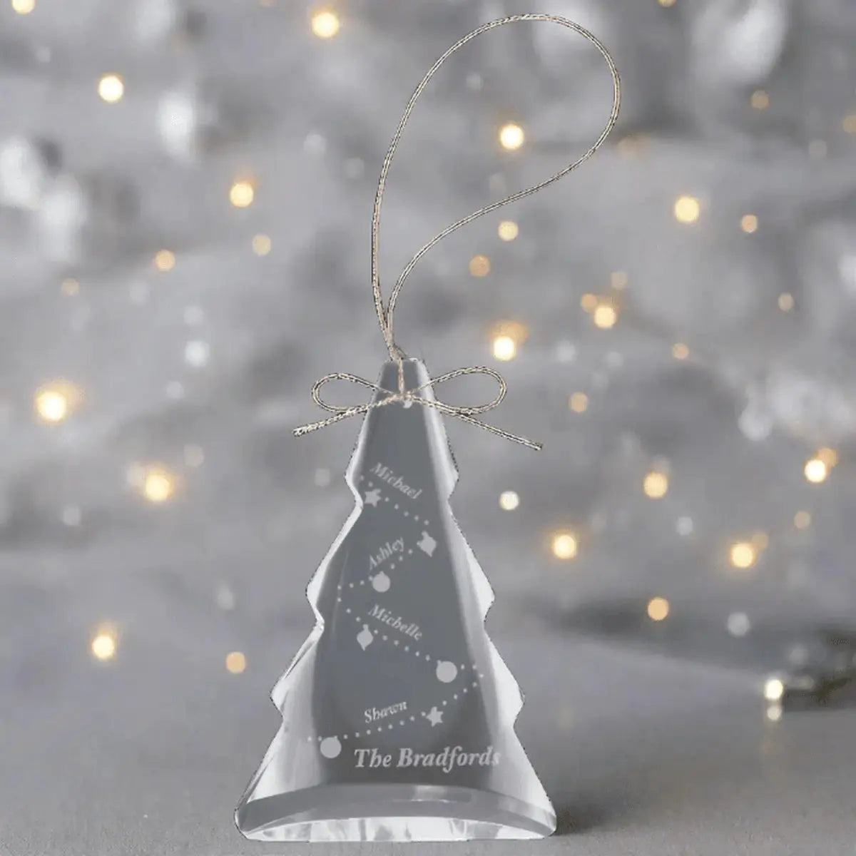 Laser Etched Crystal Ornaments with Ribbon and Gift Box Teardrop / Silver / 3"