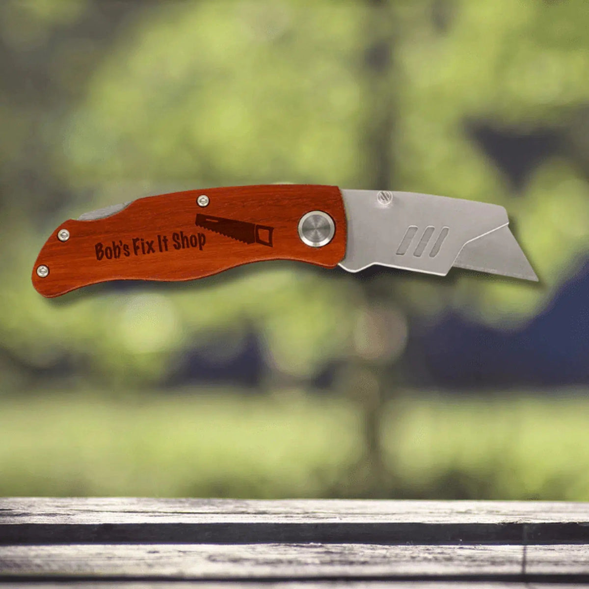 4" Personalized Rosewood Handle Utility Knife Wood / 4" (L) x 1 3/8" (H) - Closed