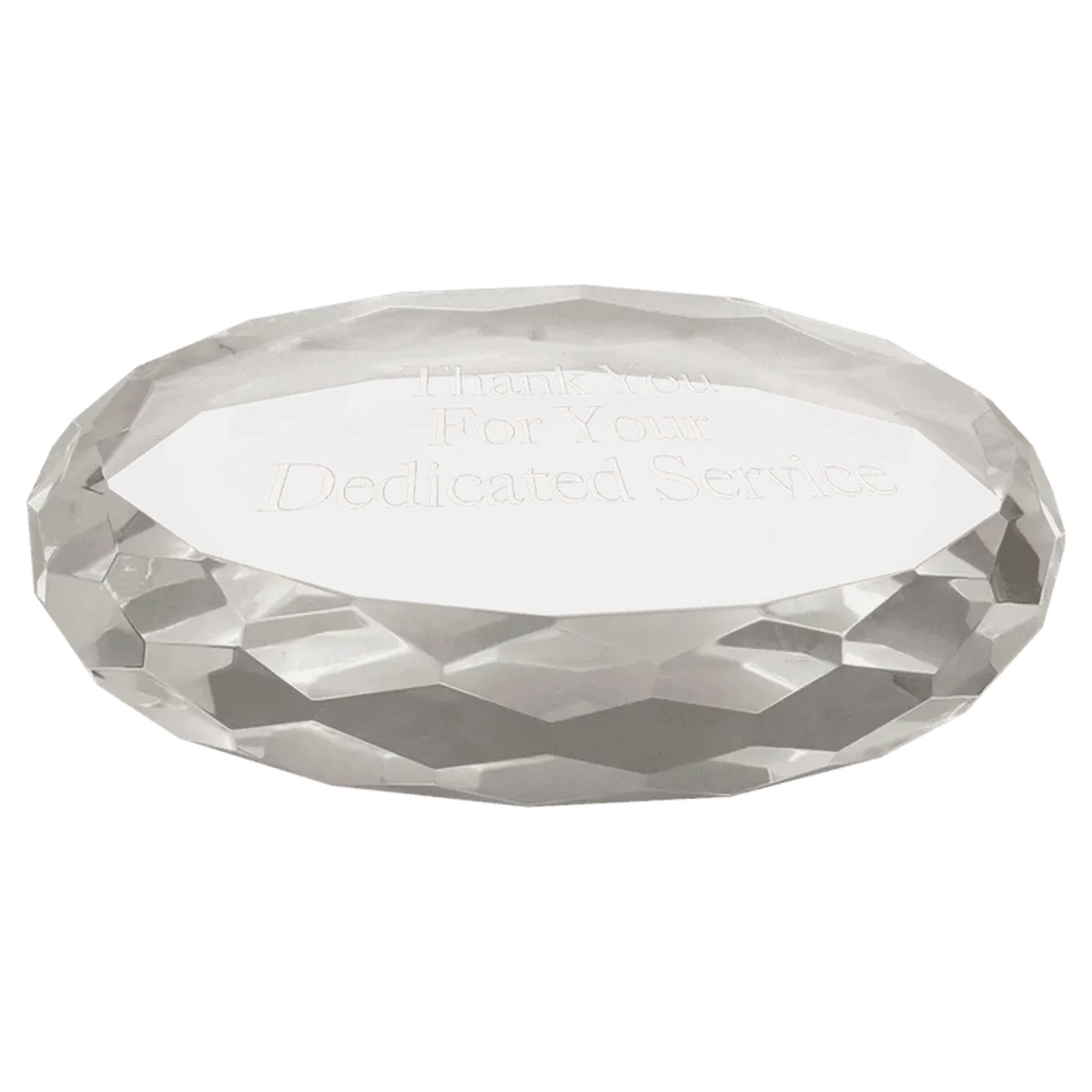 Personalized Crystal Paperweights with Frosted Etching Round Slant with Faceted Edge / 2 1/2" x 1 3/4"