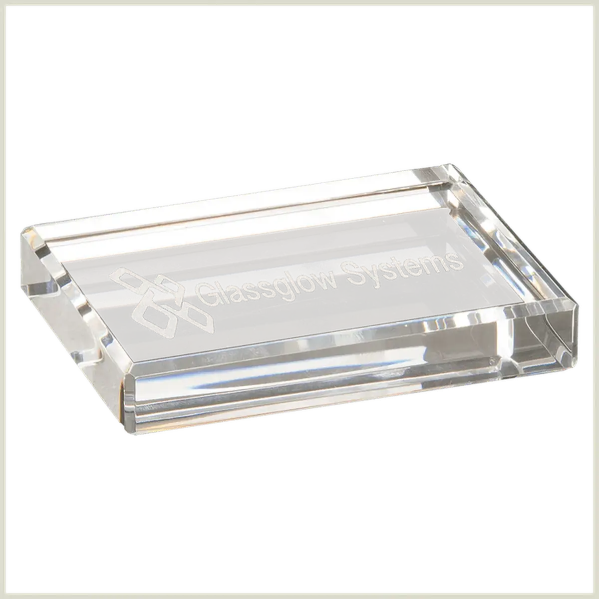 Personalized Crystal Paperweights with Frosted Etching Round Slant with Faceted Edge / 2 1/2" x 1 3/4"