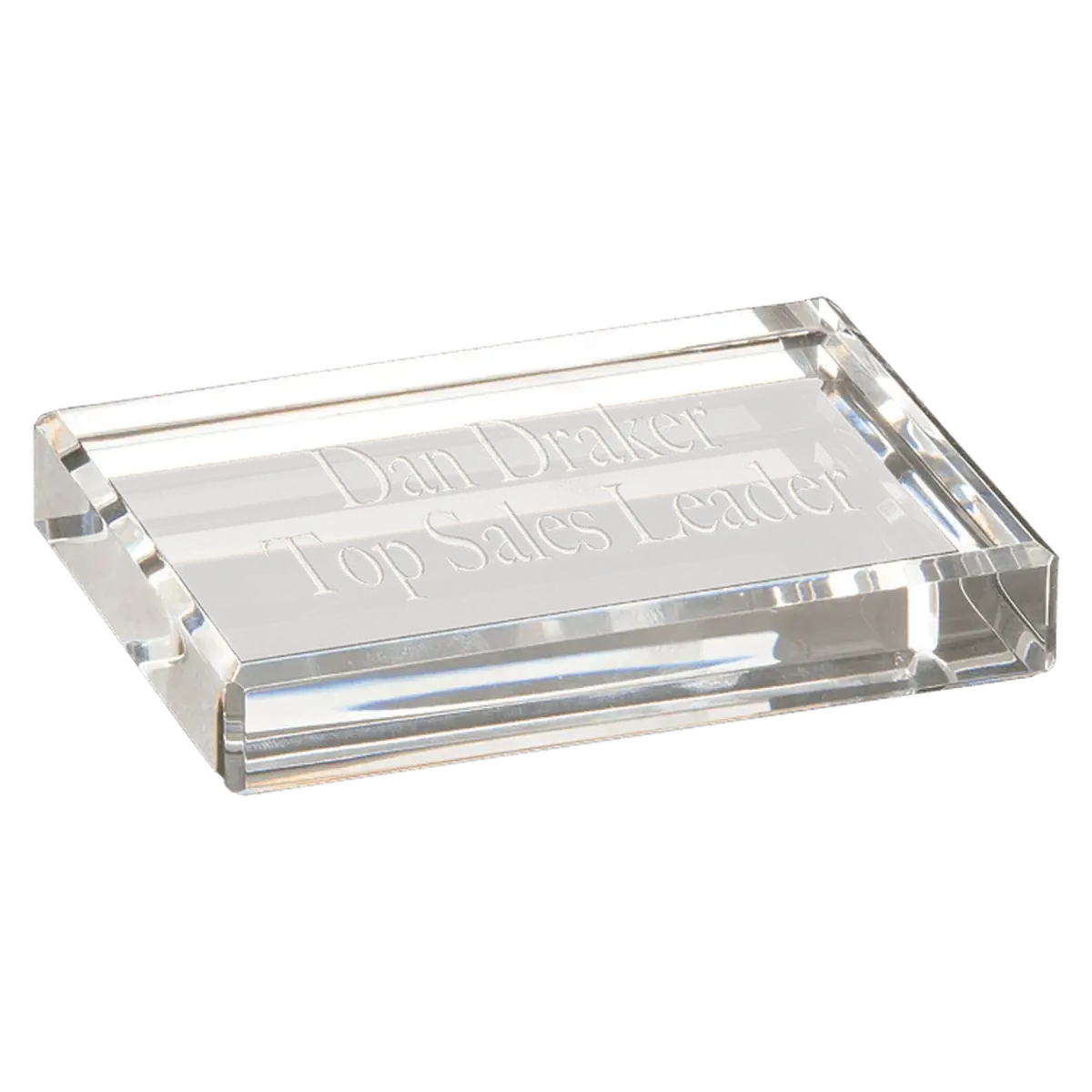 Personalized Crystal Paperweights with Frosted Etching Round Slant with Faceted Edge / 2 1/2" x 1 3/4"