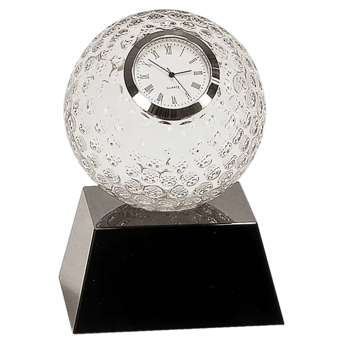 Laser Etched Crystal Desk Clocks – Personalized Awards, Gifts & Home Decor Faceted Crystal with Gold Gears and Face / Black Pedestal Base / 5" x 3 1/4"