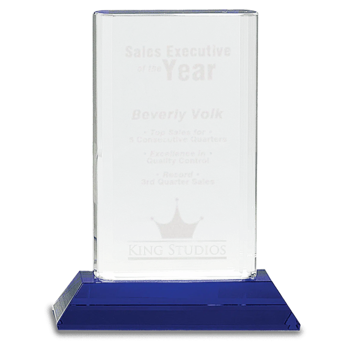 Crystal Cylinder Award on Blue Pedestal Base Default Title