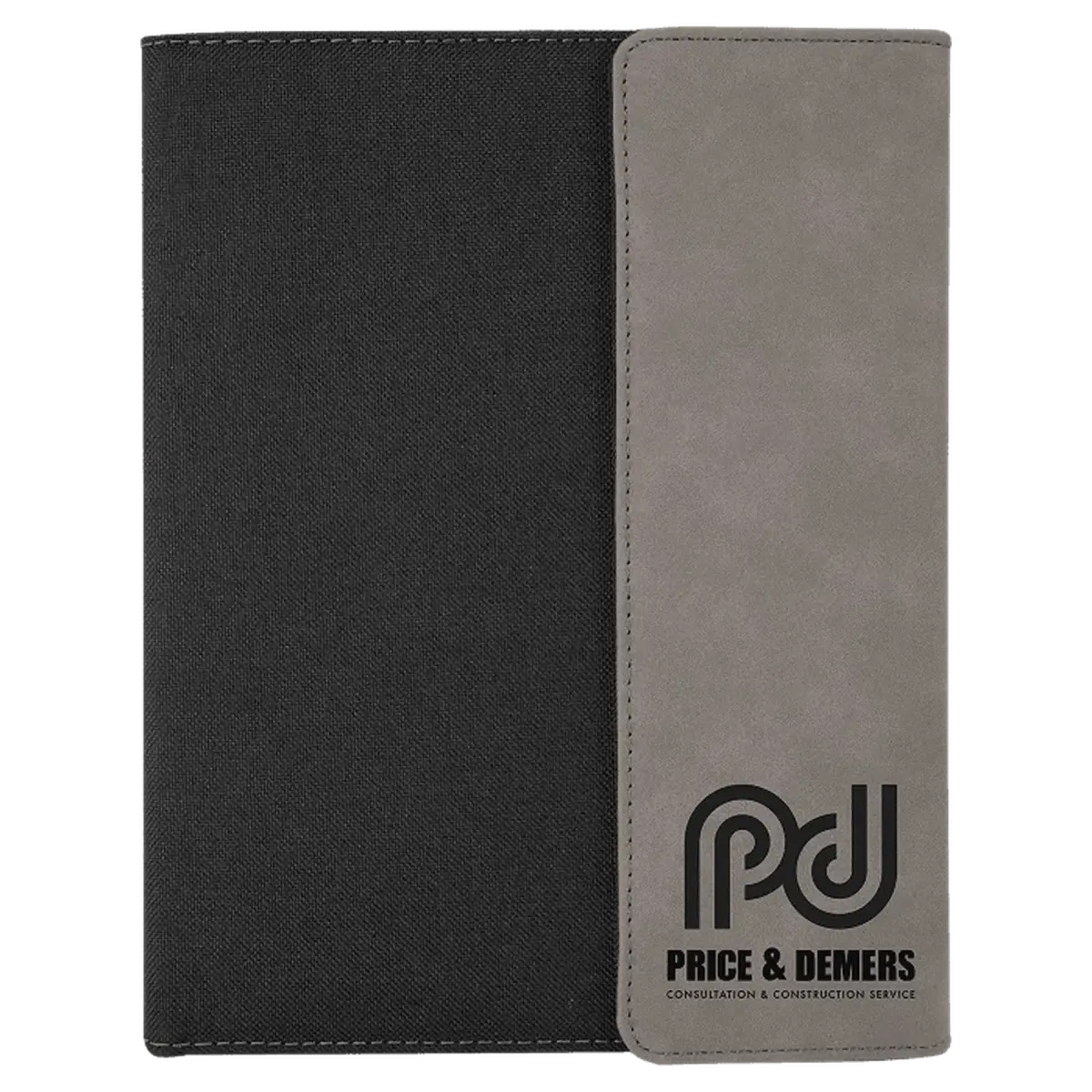 Personalized Canvas Portfolios - With Notepad and Magnetic Closure 7" x 9" / Gray Canvas / Rawhide