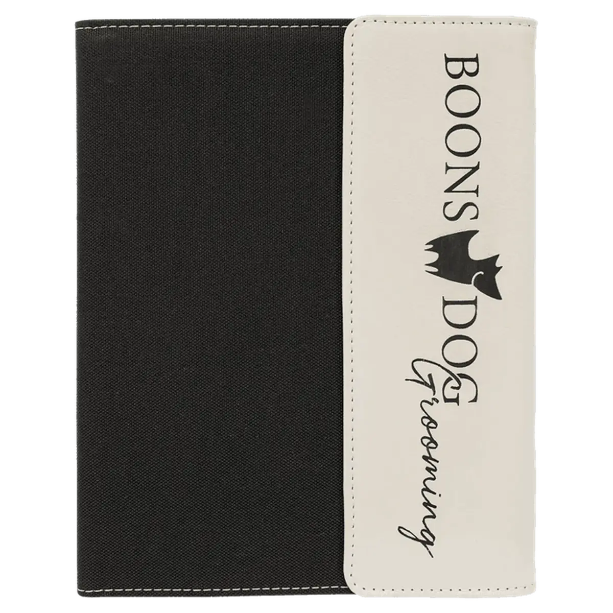 Personalized Canvas Portfolios - With Notepad and Magnetic Closure 7" x 9" / Black Canvas / White