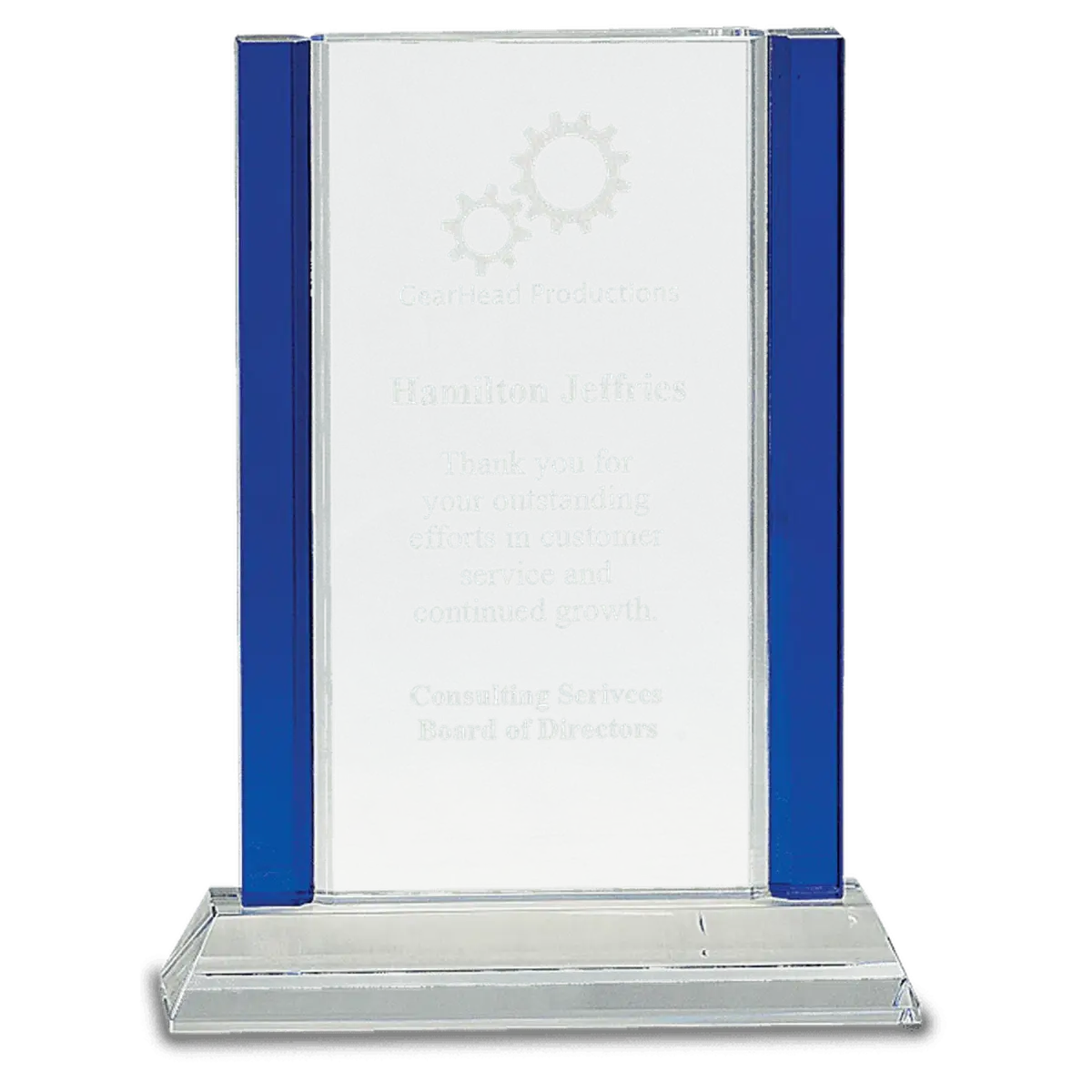Blue Edge Crystal Awards – Personalized Corporate Recognition Rectangle / Blue / 6 1/2" x 7"