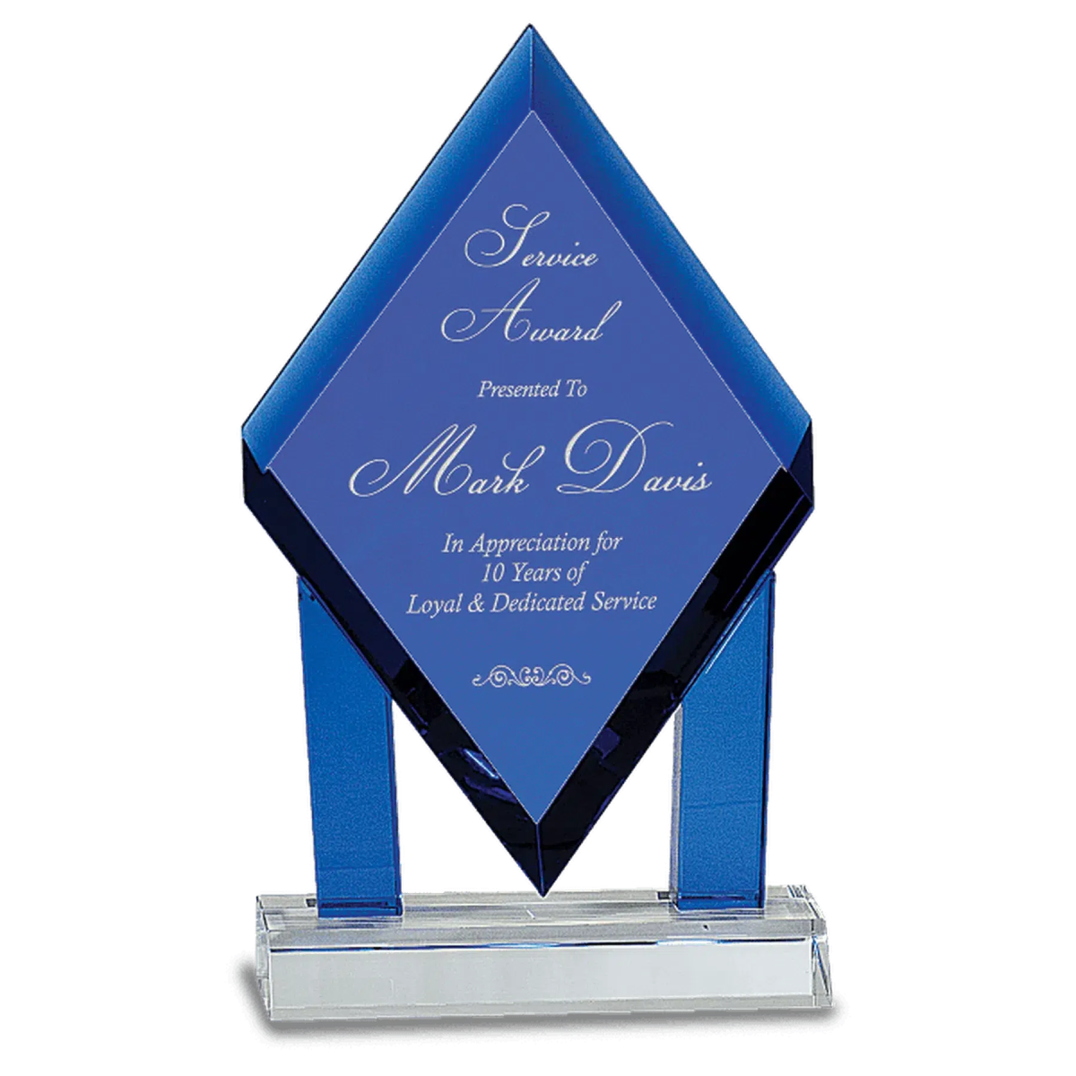 Floating Blue Crystal Diamond Award with Custom Engraving 5"(L) x 8 3/4"(H)