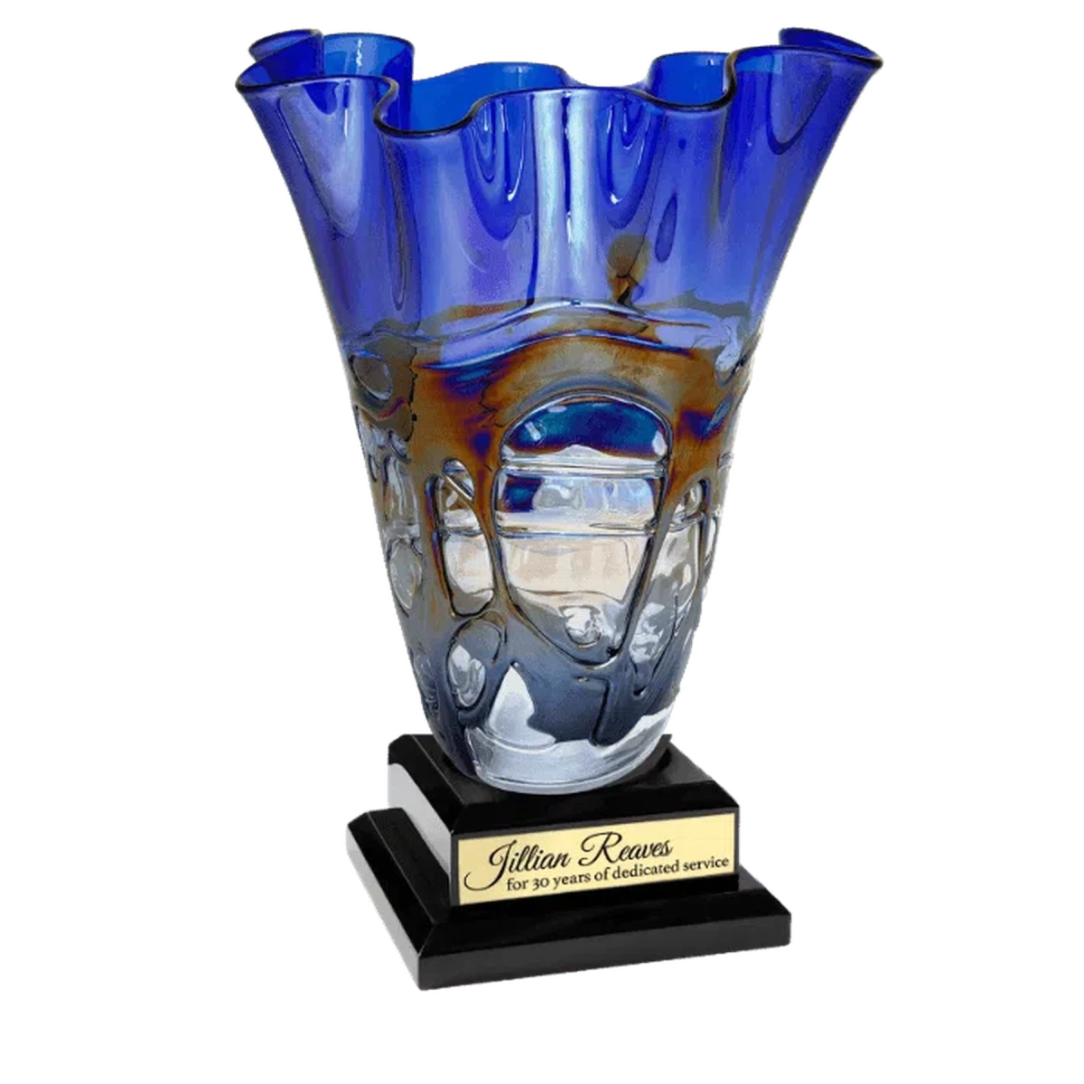 Engraved Royal Piano Finish Pedestal Base for Vases, Awards & Trophies Rosewood Piano Finish / 7" x 7" (Round Inset is 4 1/2" diameter and 1/8" deep)