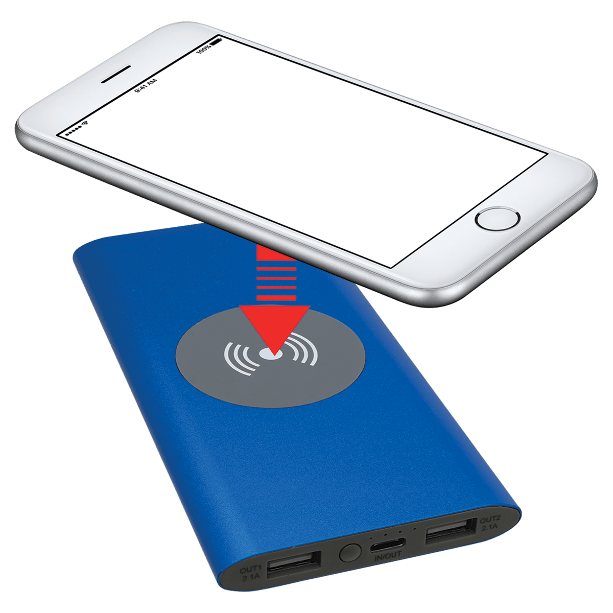 Personalized Power Bank & Wireless Charger w/USB-C Cord (8000mAh) Black