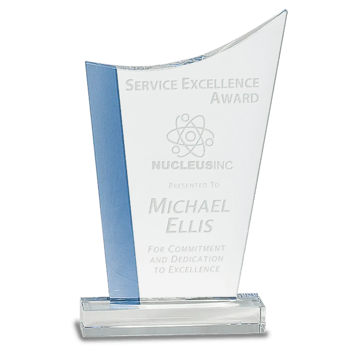Blue Edge Crystal Awards – Personalized Corporate Recognition Crest / Clear / 5 1/2"(L) x 9 1/4"(H)