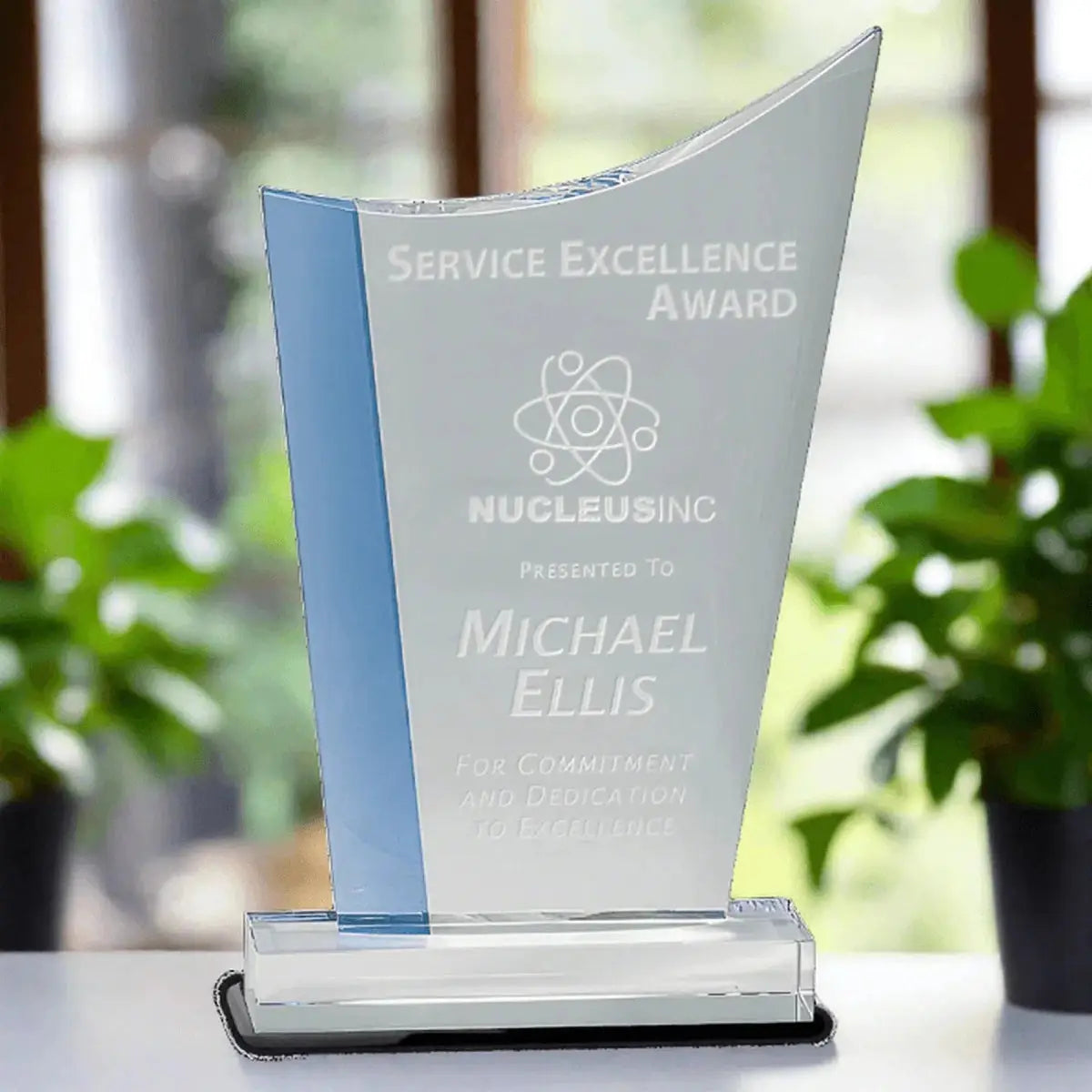 Blue Edge Crystal Awards – Personalized Corporate Recognition Rectangle / Blue / 6 1/2" x 7"