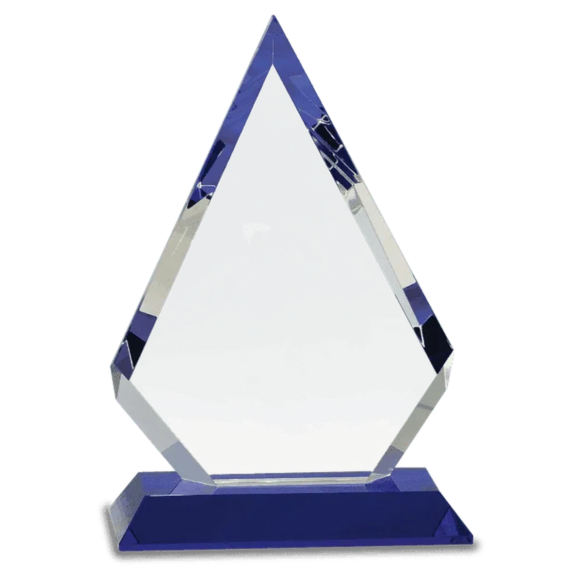 Crystal Diamond Award on Blue Pedestal Base 6" (w) x 9" (h) / Blue Crystal Base