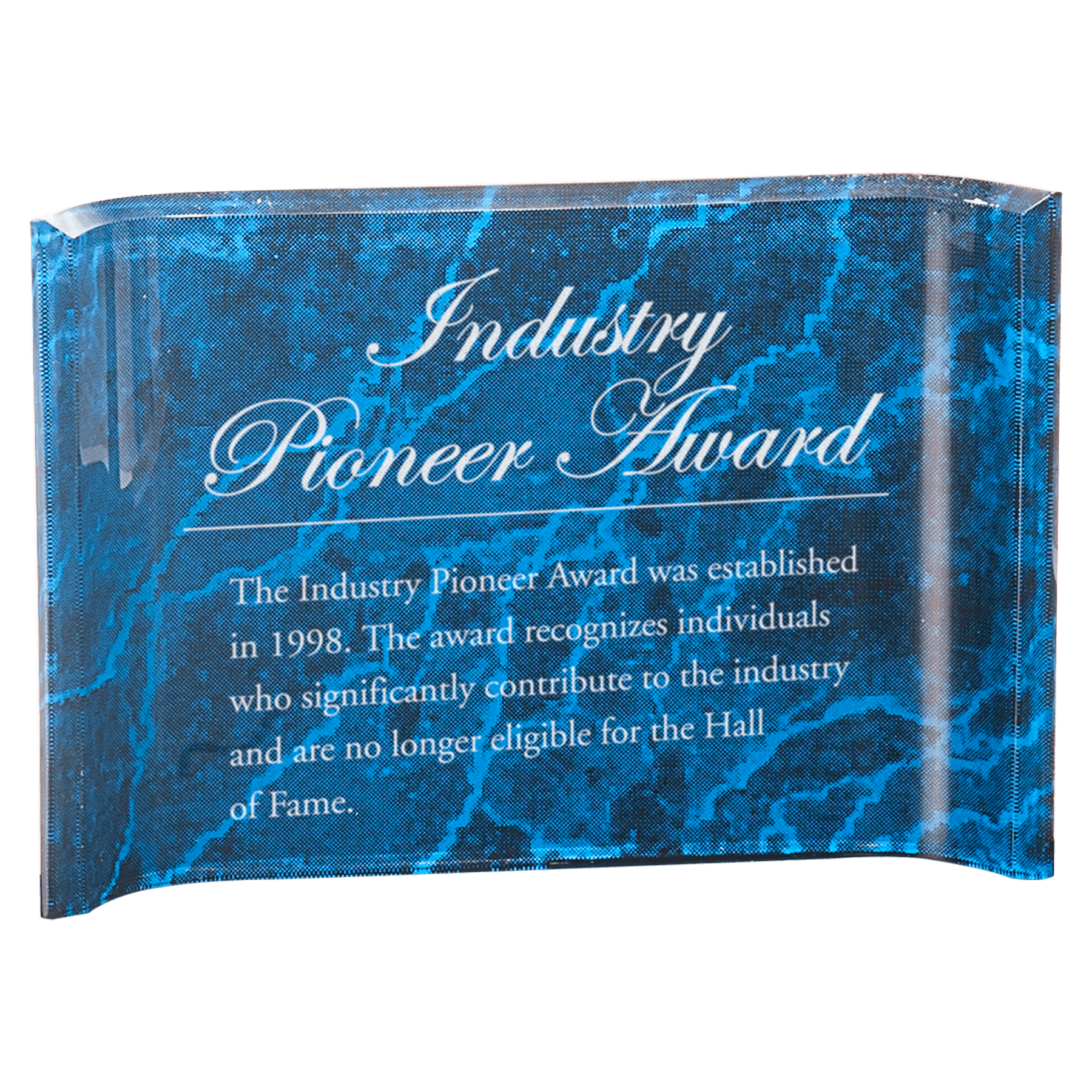 Custom Engraved Marbleized Acrylic Crescent Awards – 1" Thick Acrylic Blue / 6" x 4"