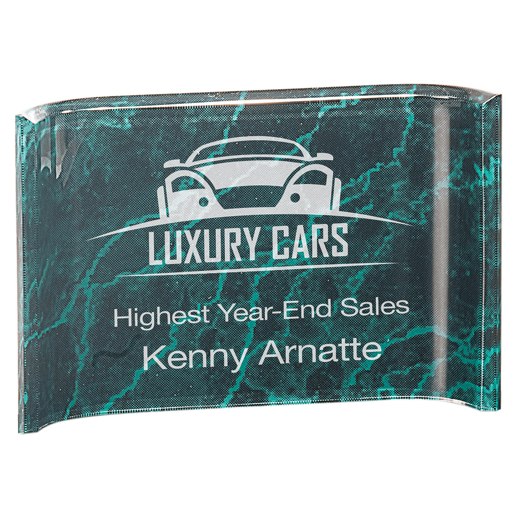 Custom Engraved Marbleized Acrylic Crescent Awards – 1" Thick Acrylic Green / 6" x 4"