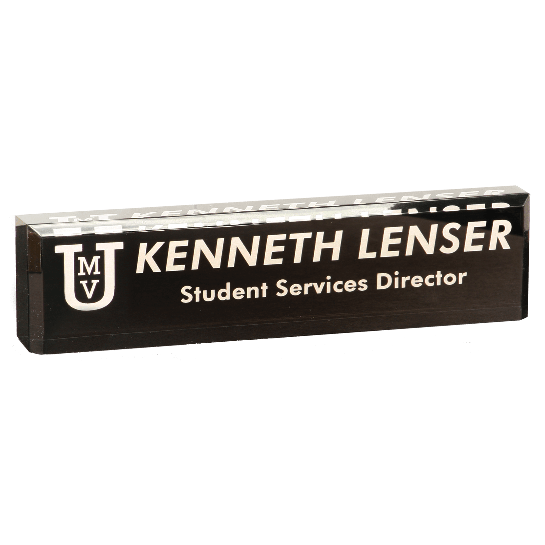 Acrylic Name Bar - Custom Engraved Clear and Black Desk Display