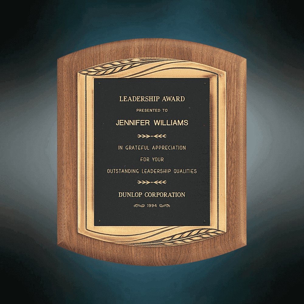 Patriotic American Walnut Plaques with Bronze Cast Accents Detailed Black and Gold Metal Eagle Medallion / 8 x 10 1/2 / 3" Engraving Plate Included