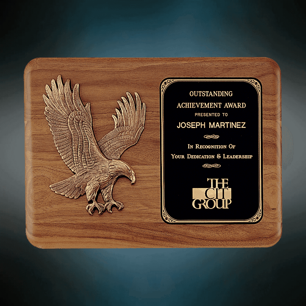 Patriotic American Walnut Plaques with Bronze Cast Accents Sculptured Relief Eagle Casting / 15" x 11" / 3" Engraving Plate Included