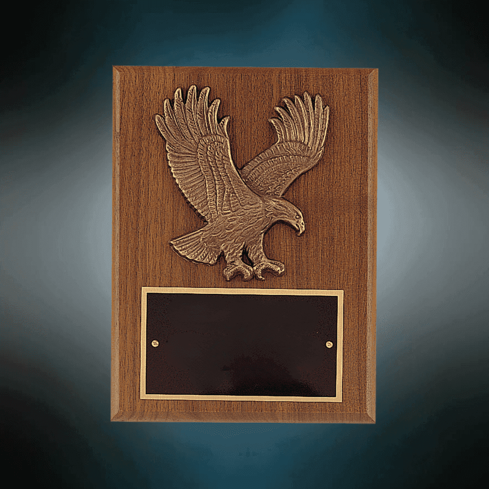 Patriotic American Walnut Plaques with Bronze Cast Accents Sculptured Relief Eagle Casting / 6" x 8" / 2" Engraving Plate Included