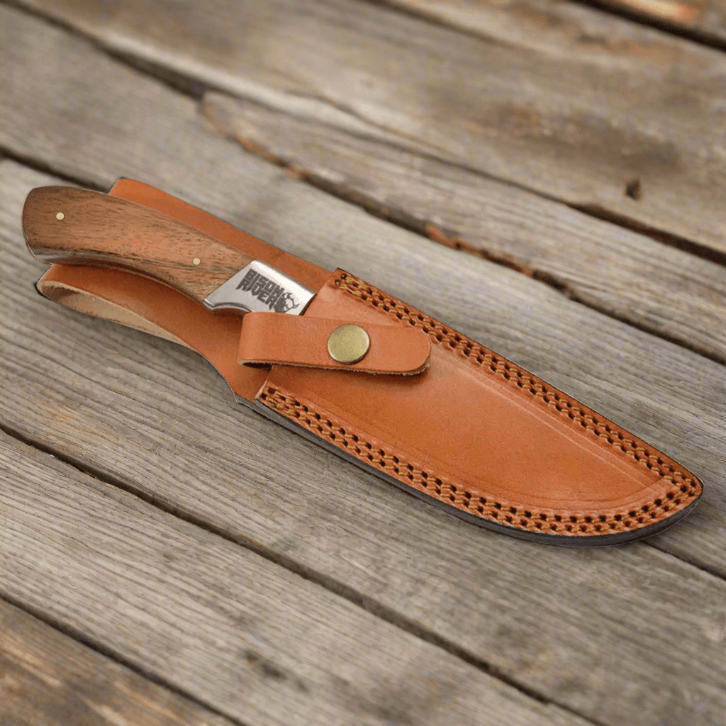 Custom Engraved Bison River Acacia Fixed Blade Knife | Damascus Steel 7 3/4" / Fixed Blade - Acacia Wood Handle / Damascus Steel