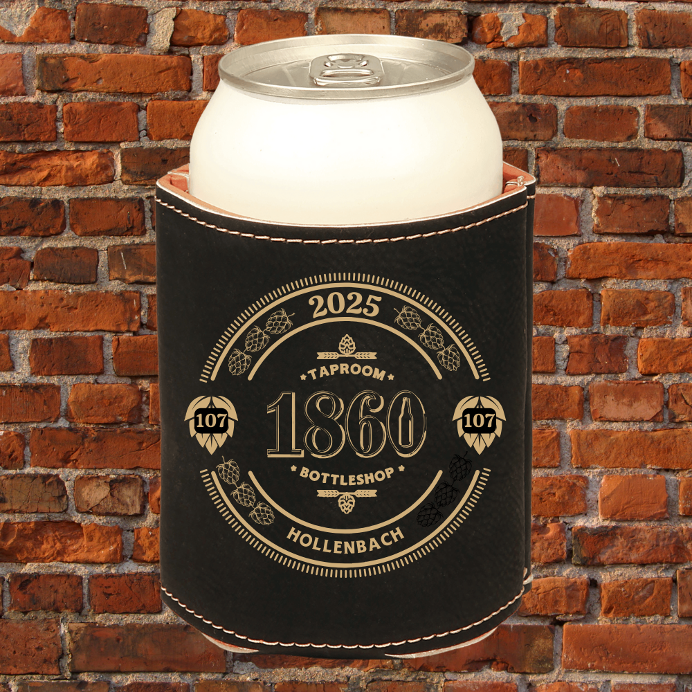 1860 Leatherette and Cork Beverage Holders (Personalization Options Available) Regular / Black/Gold Leatherette / Exclusive 2025 Classic Logo for Mug Club Members