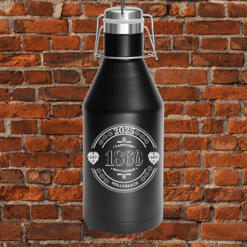Personalized 1860 Growlers - 64 oz. Polar Camel Vaccuum Insulated Black / Exclusive 2025 Classic Logo for Mug Club Members