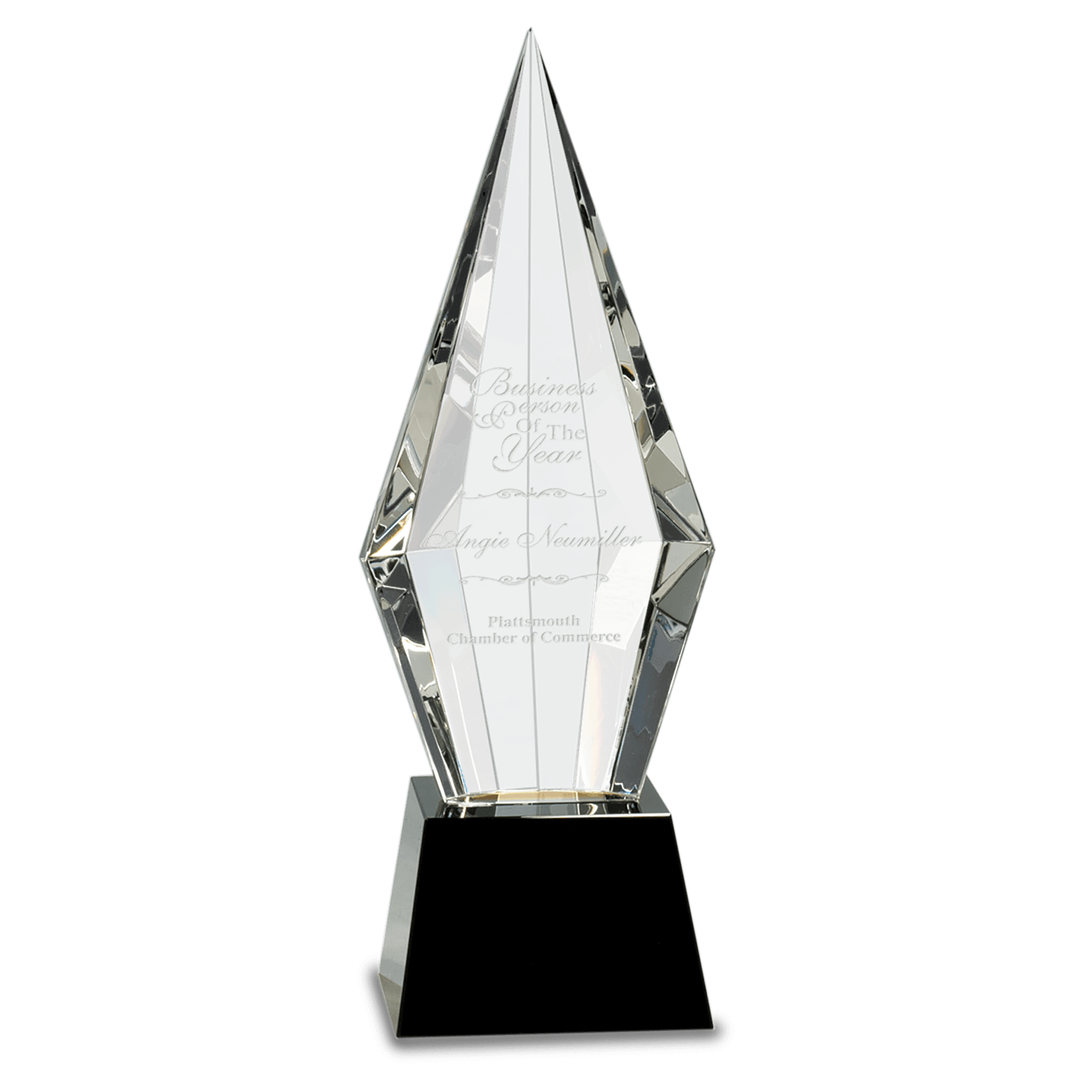 Obelisk Facet Crystal Award with Pedestal Base Blue / 11"