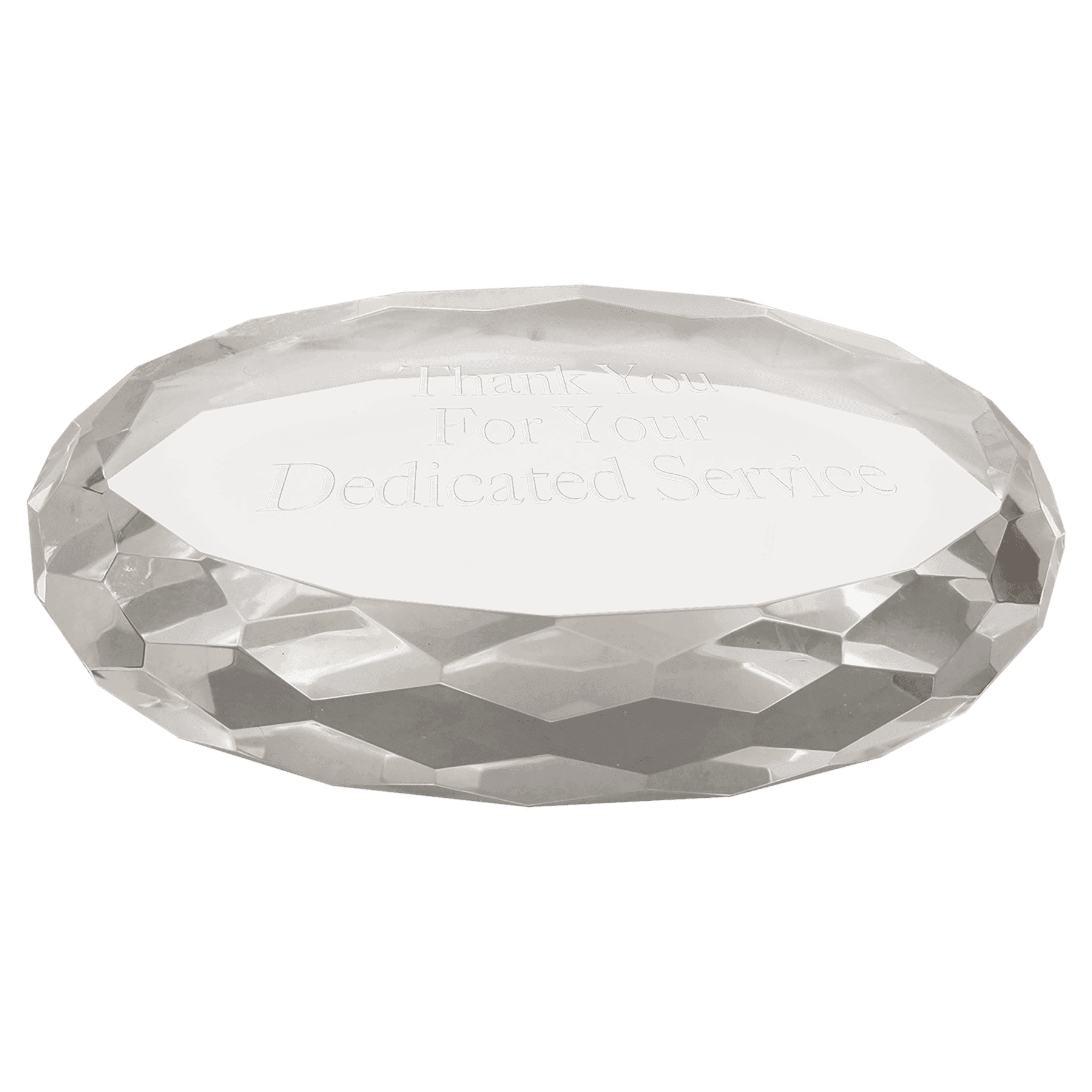 Personalized Crystal Paperweights with Frosted Etching Round Slant with Faceted Edge / 2 1/2" x 1 3/4"