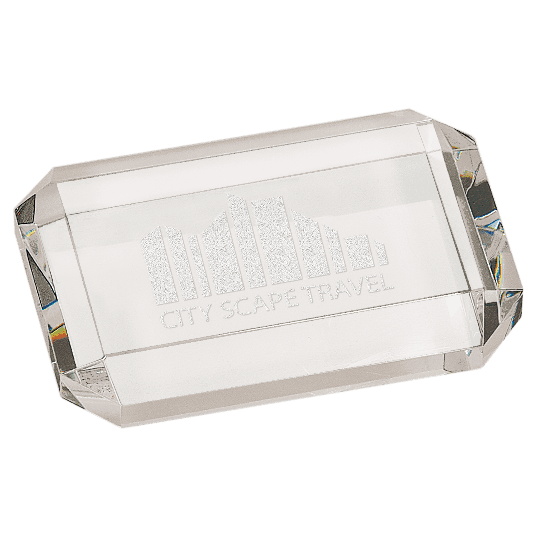 Personalized Crystal Paperweights with Frosted Etching Round Slant with Faceted Edge / 2 1/2" x 1 3/4"