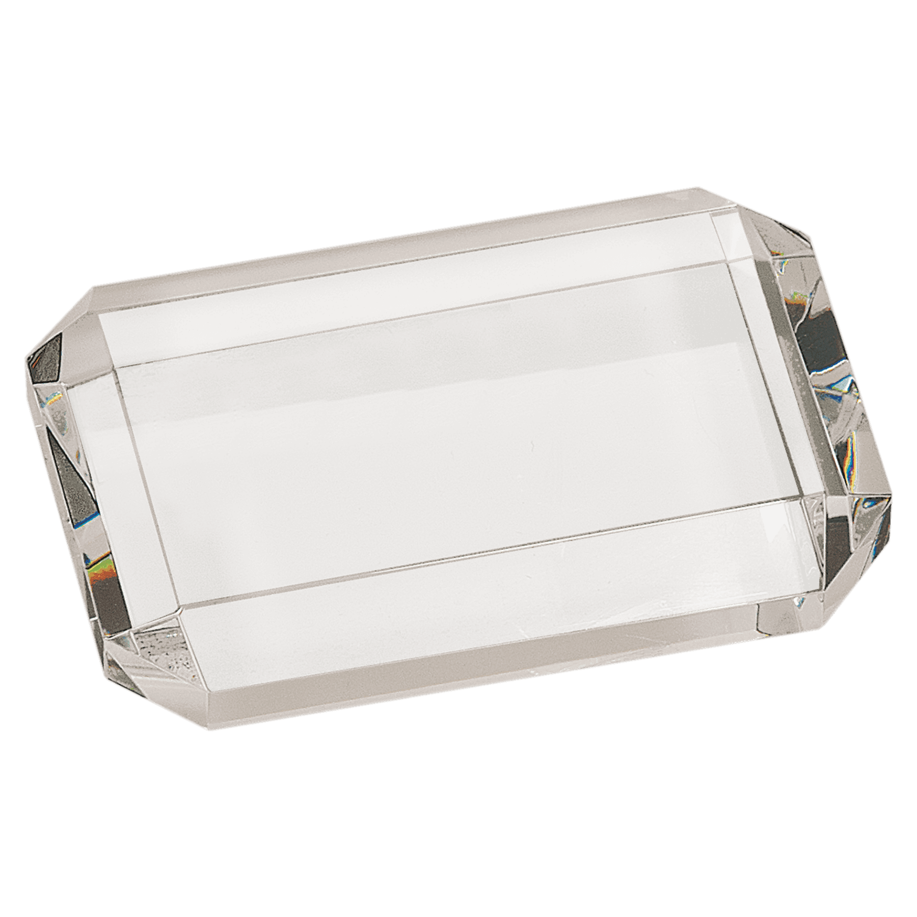 Personalized Crystal Paperweights with Frosted Etching Round Slant with Faceted Edge / 2 1/2" x 1 3/4"