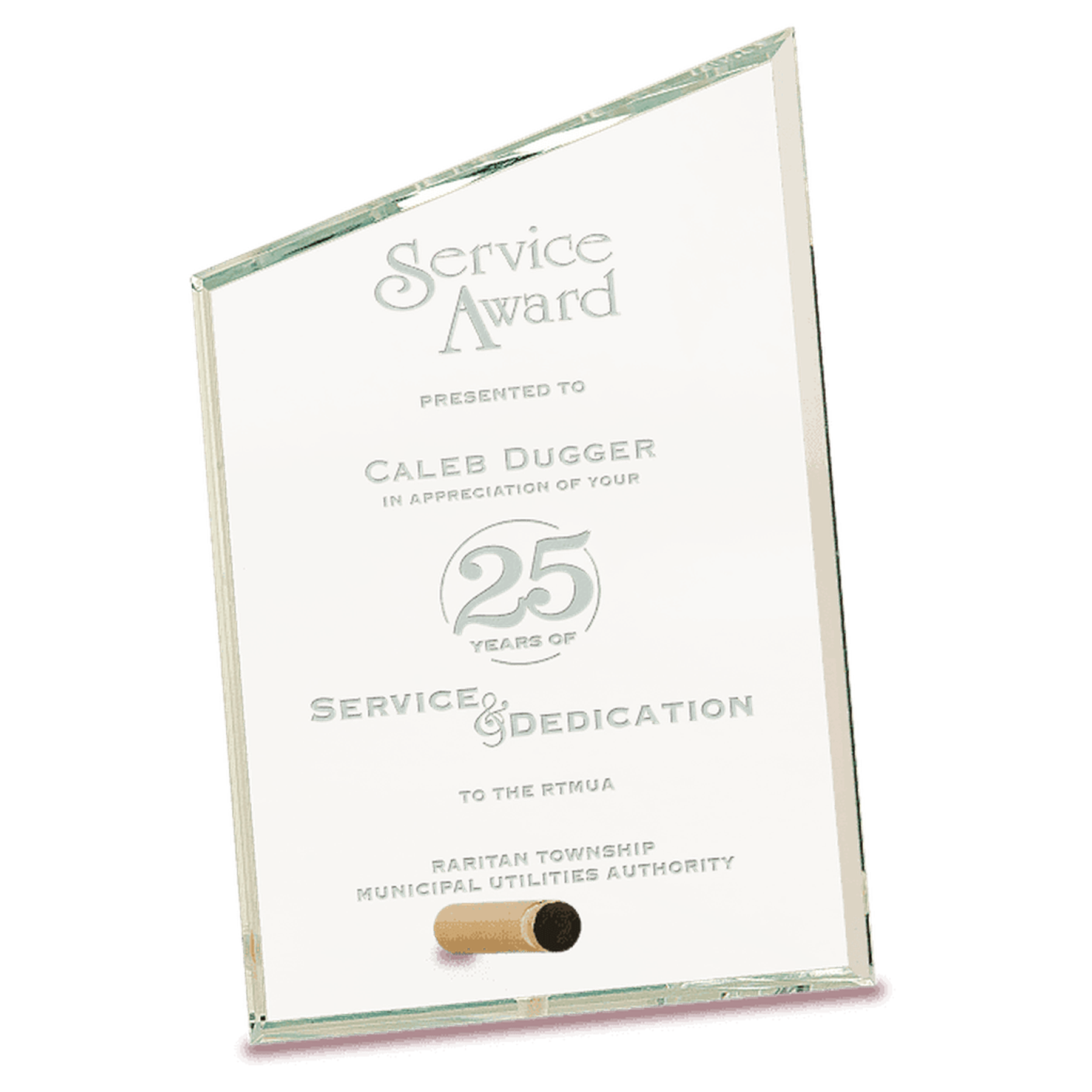 Slant Rectangle Crystal Edge Glass Awards with Brass Pin Display 4" x 6"