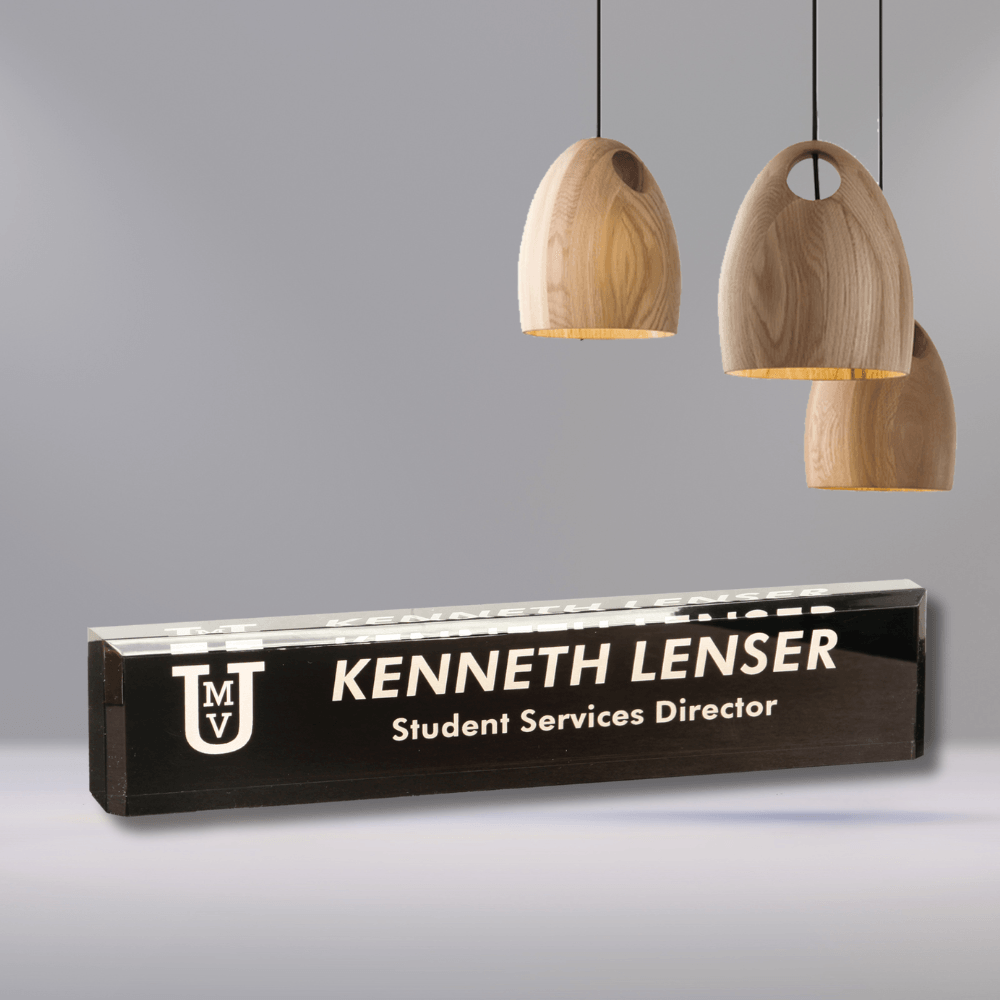 Acrylic Name Bar - Custom Engraved Clear and Black Desk Display Black / 8" x 2" x 1"