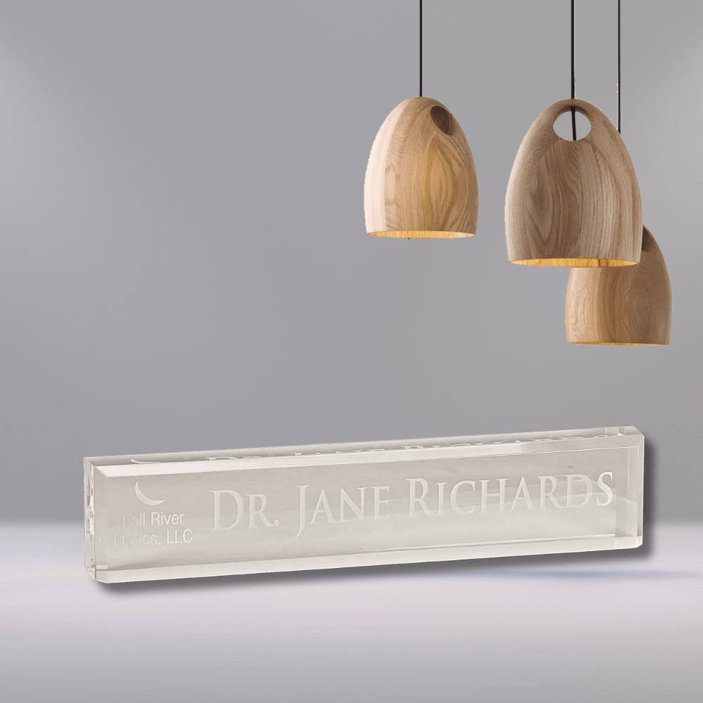 Acrylic Name Bar - Custom Engraved Clear and Black Desk Display Clear / 8" x 2" x 1"