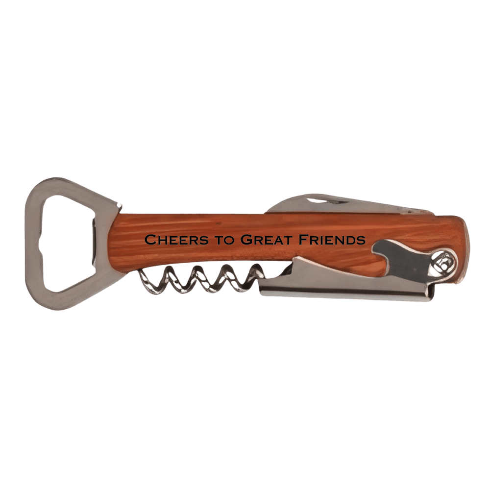 Personalized Corkscrew Wine Bottle Opener - Leatherette or Wood Wood / Natural Wood / 5.75"